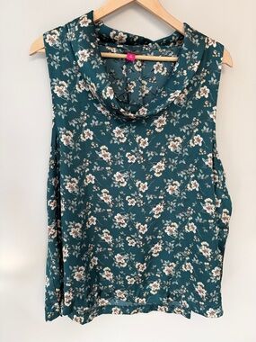 Vince Camuto Teal/Emerald Green Floral Cowl Neck Sleeveless Top Size XL